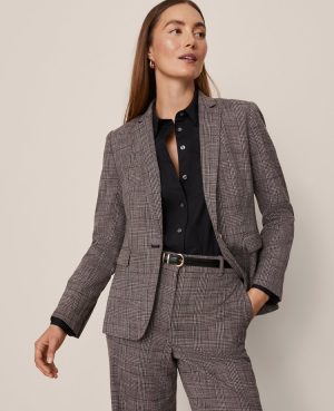 The Notched One Button Blazer in Plaid