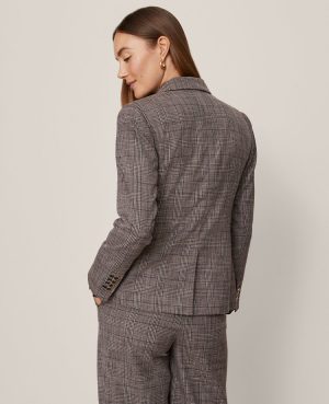 The Notched One Button Blazer in Plaid