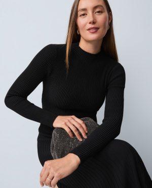 Petite Ribbed Mock Neck Sweater Dress