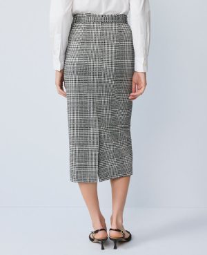 Petite Plaid Belted Midi Pencil Skirt