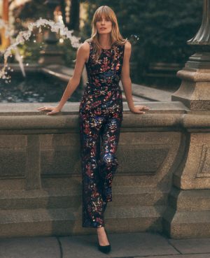 The Side-Zip Flare Pant in Floral Jacquard
