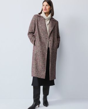 Petite Herringbone Double Breasted Long Coat