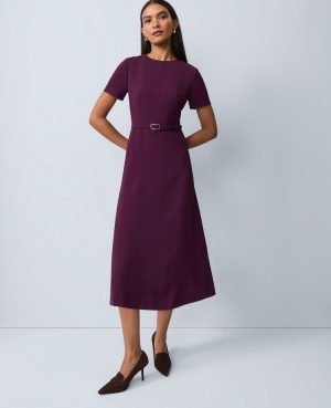 Belted Crew Neck Midi Dress