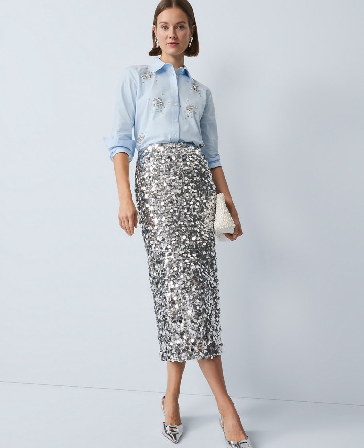 Sequin Column Midi Skirt