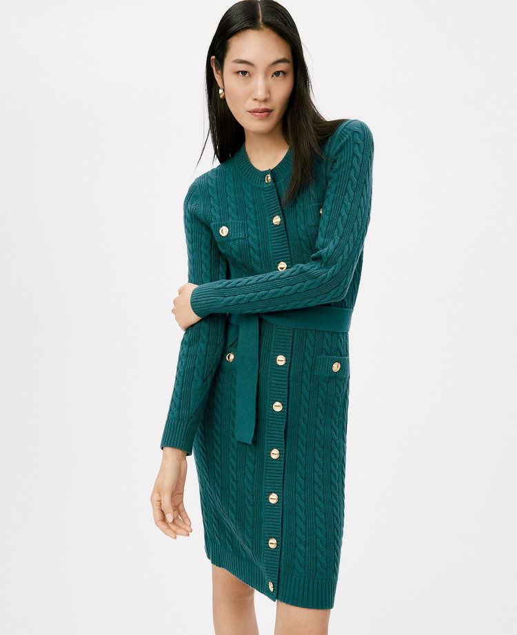 Belted Cable Sweater Dress