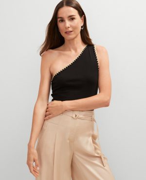Petite Crochet Trim One Shoulder Top