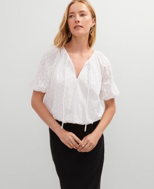 Petite Eyelet Bubble Hem Blouse