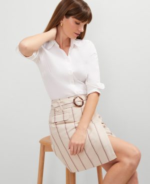 Petite Pinstripe Belted Wrap Skirt