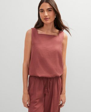 Petite Weekend Collection Linen Blend Bubble Hem Top