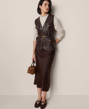 Petite Belted Faux Leather Vest