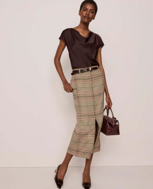 The Trouser Column Midi Skirt in Plaid