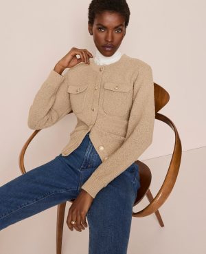 Boucl&eacute; Crew Neck Cardigan