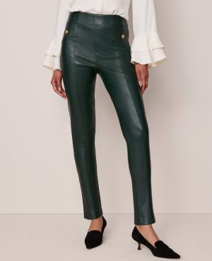 The Seamed Button Legging in Faux Leather