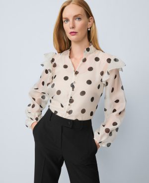 Dotted Ruffle Sleeve Blouse