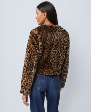 Petite Weekend Collection Faux Fur Animal Print Jacket