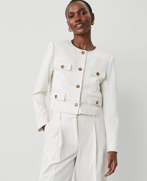 Petite Pinstripe Crew Neck Jacket