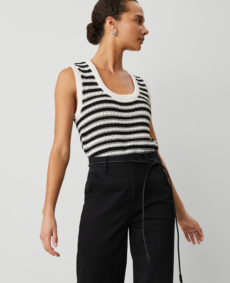 Petite Weekend Collection Striped Open-Stitch Sweater Shell