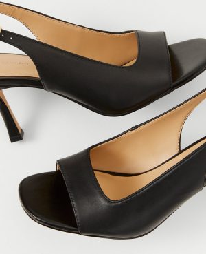 Leather Square Toe Slingback Sandals