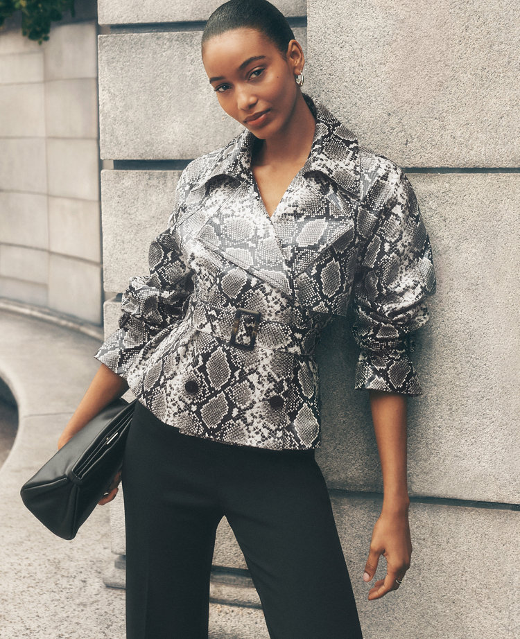 Snake Print Belted Trench Coat