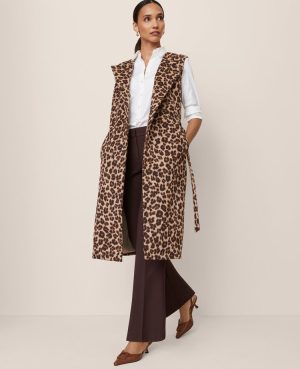 Animal Print Belted Trench Vest