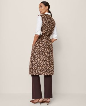 Animal Print Belted Trench Vest