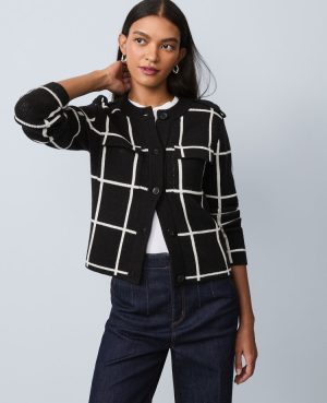 Windowpane Utility Sweater Jacket