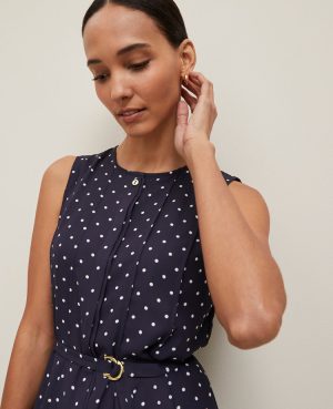 Petite Dotted Belted Flare Dress