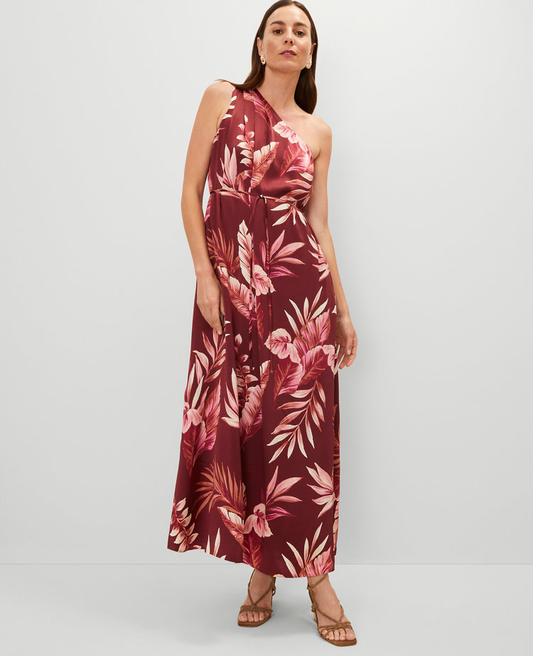 Studio Collection One Shoulder Silk Dress in Tropical Print