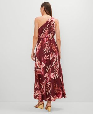 Studio Collection One Shoulder Silk Dress in Tropical Print