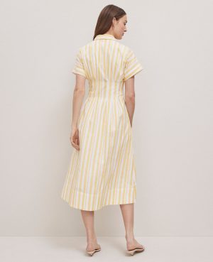 Petite Weekend Collection Striped Pleated Midi Pocket Shirtdress
