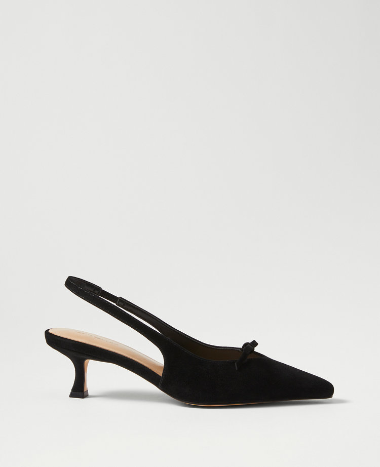 Bow Suede Slingback Pumps