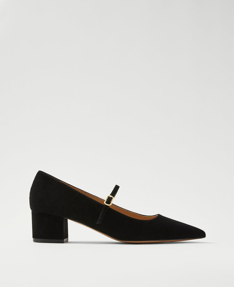 Suede Pointy Toe Block Heel Pumps