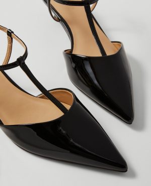 Patent T-Strap Kitten Heel Pumps