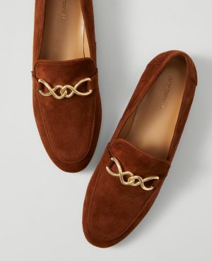 Hardware Embellished Suede Loafers