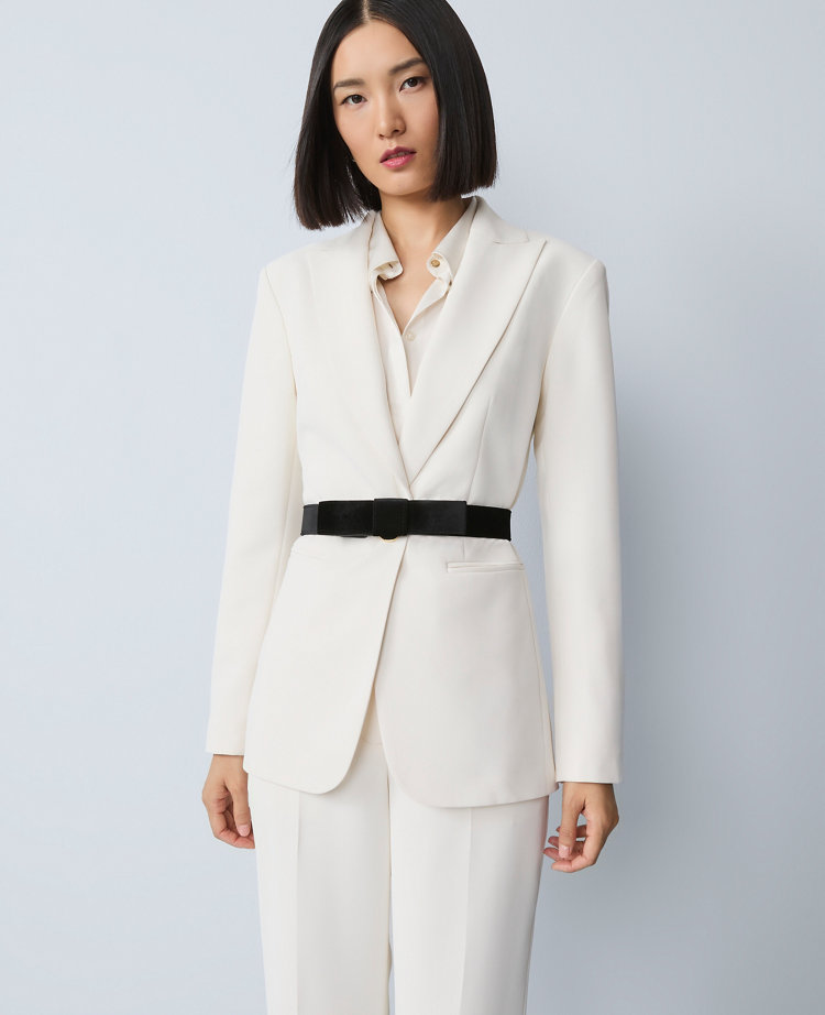 Belted Crepe Fitted Long Blazer