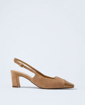 Cap Toe Suede Slingback Pumps