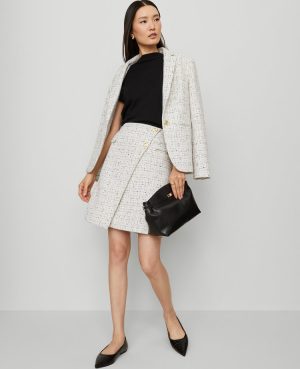 Petite Tweed Button Wrap Skirt