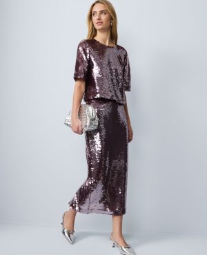 Petite Sequin Crew Neck Blouse