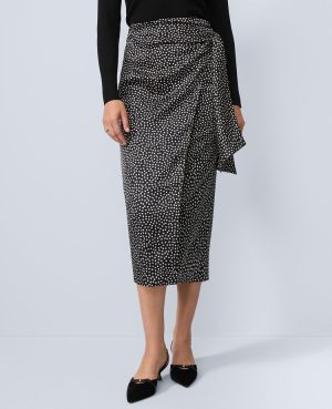 Petite Dotted Side-Tie Satin Midi Skirt