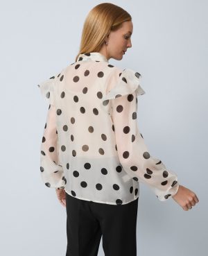 Petite Dotted Ruffle Sleeve Blouse