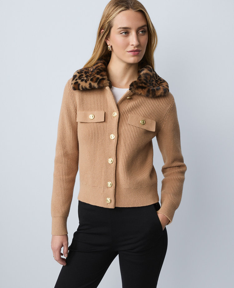 Weekend Collection Faux Fur Trim Ribbed Jacket