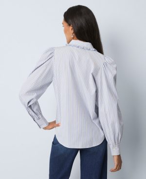 Weekend Collection Striped Ruffle Collar Blouse
