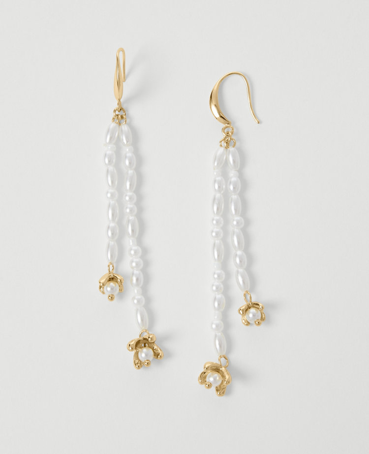 Pearlized Double Tassel Drop Earrings