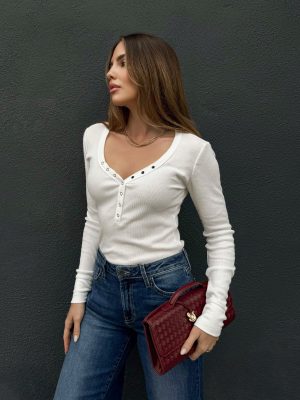 Aveline Ribbed Top in Off White