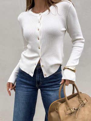 Oraya Button Down Sweater in Off White